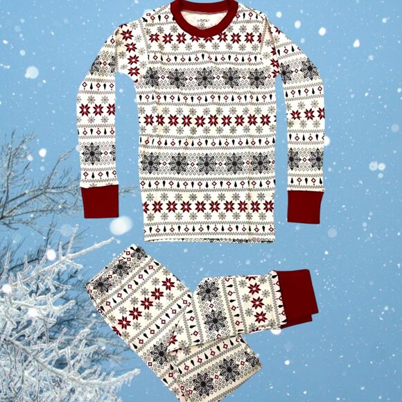 NWT White & Red Snowfall Snuggle Pajama Set – Nordic Winter Vibes Size 10 - Picture 1 of 6